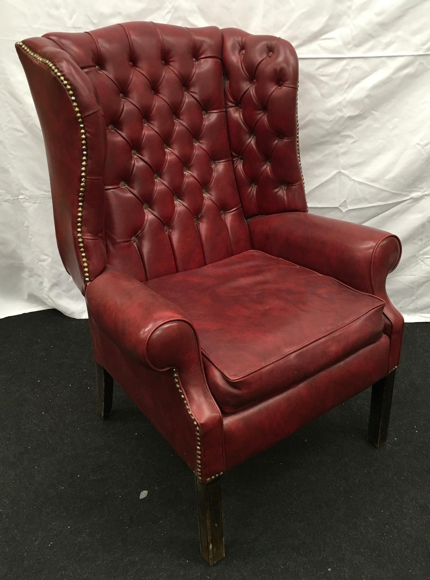 Contemporary Georgian style Chesterfield style wing back fireside chair back 110cm seat height