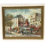 Gilt framed Paris street scene signed bottom left hand corner 66x53cm