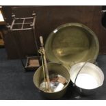 Brass jam pot ,good metal stick stand,together other brass items