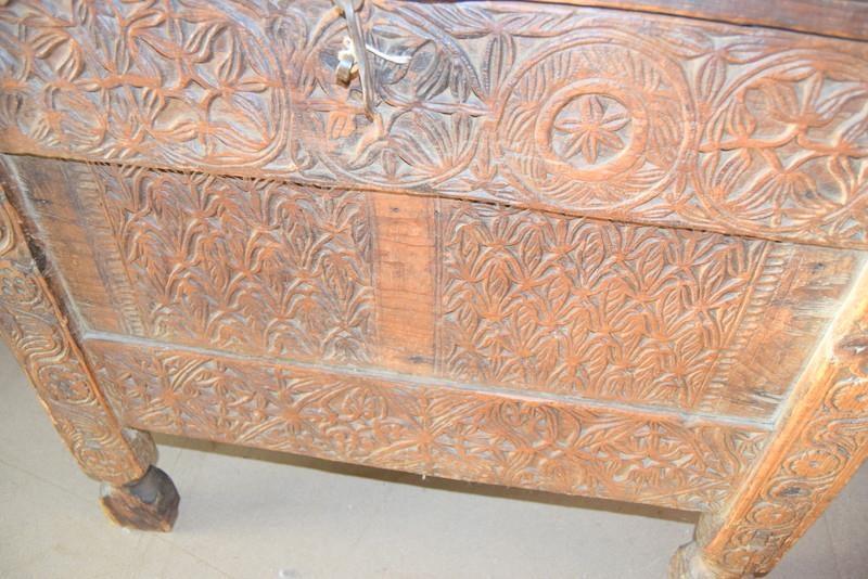 Ornately carved silver or travelling trunk of possible middle eastern origin 90x80x45cm - Image 3 of 6