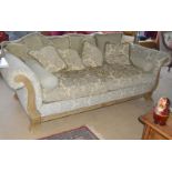 Excellent 4 seat settee with additional cushions showing wood frame to the front,set by rolled