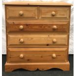 Pine 2 over 3 chest of drawers with wooden handles 95x93x45cm