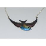 Silver enamel bird necklace.