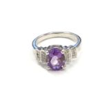 Ladies silver and Amethyst ring size M