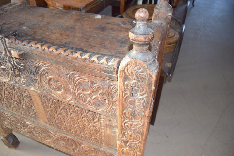 Ornately carved silver or travelling trunk of possible middle eastern origin 90x80x45cm - Image 2 of 6