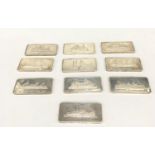 10 silver 1oz bars depicting "famous ships" 317gm total