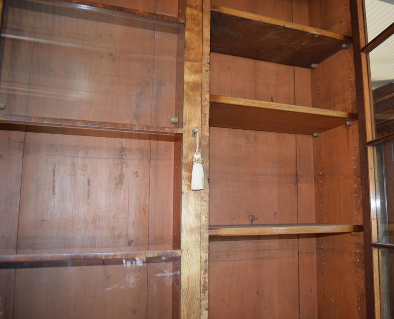 Walnut three door library bookcase with adjustable shelves over a 3 door cupboard base in 2 parts - Image 8 of 8