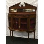 Edwardian mahogany inlaid convex display cabinet on tapered supports,160x120x45cm