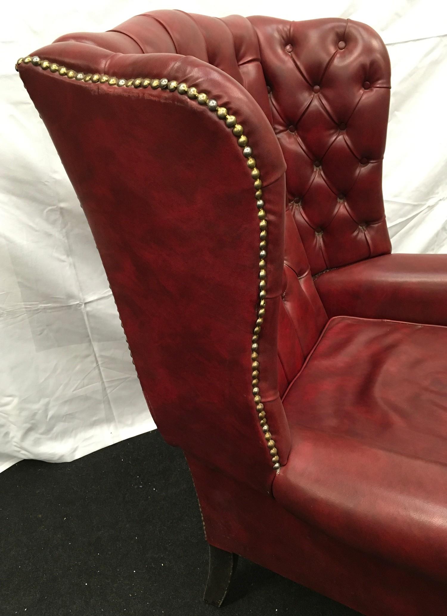 Contemporary Georgian style Chesterfield style wing back fireside chair back 110cm seat height - Image 3 of 6
