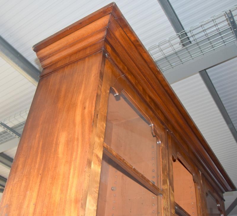 Walnut three door library bookcase with adjustable shelves over a 3 door cupboard base in 2 parts - Image 5 of 8