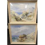 Pair framed and signed Maltese coastal oil paintings signed to bottom right.