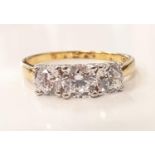 Three stone CZ gold on silver ring size S.