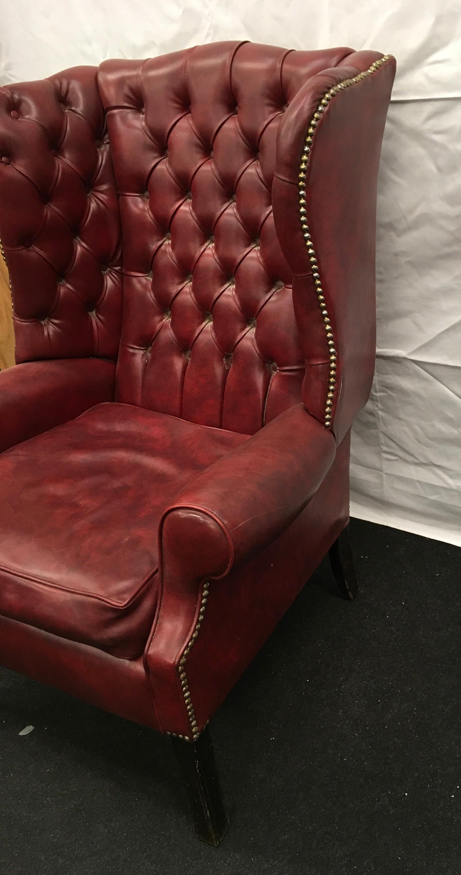 Contemporary Georgian style Chesterfield style wing back fireside chair back 110cm seat height - Image 5 of 6