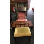 Edwardian nursing chair two tables a piano stool and a display case