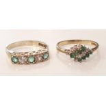 2 x Emerald gold on silver rings sizes P 1/2