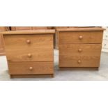 Pair solid oak 3 draw bedroom chest of draws with turned draw knobs ,72x77x44cm each