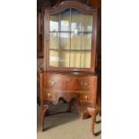 Cabriole leg 2 draw display case with a glass fitted top over 2 draws and brass handles 190x90x45cm