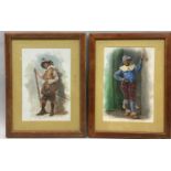 A pair of vintage oil paintings a Jester and a Cavalier signed 55x45cm