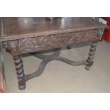 Victorian green man center table on twisted supports, with fitted draw and Y shape cross stretcher