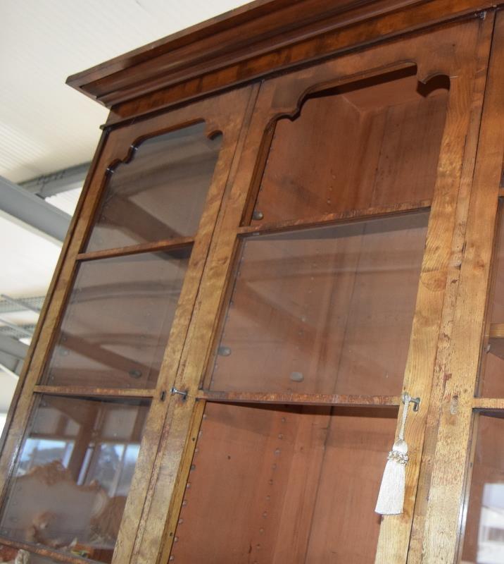 Walnut three door library bookcase with adjustable shelves over a 3 door cupboard base in 2 parts - Image 3 of 8