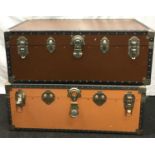 Two good size metal edge travelling trunks 36x90x50cm each