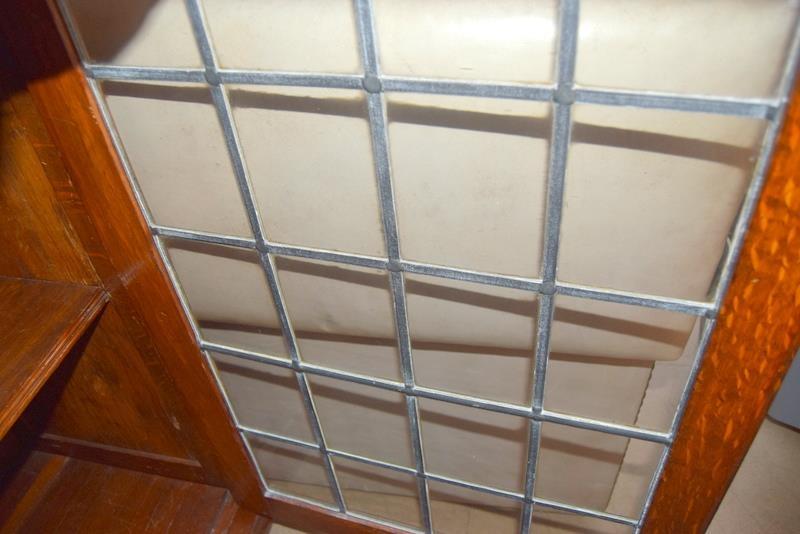 Oak leaded glass adjustable shelf bookcase on stub legs 150x130x45cm - Image 3 of 5