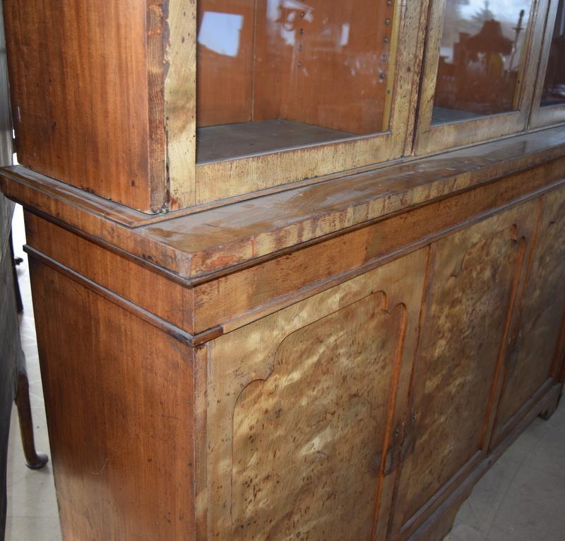 Walnut three door library bookcase with adjustable shelves over a 3 door cupboard base in 2 parts - Image 6 of 8