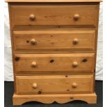 Pine chest of 4 drawers with wooden handles 110x90x45cm