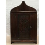 Art nouveau wall corner cupboard with single door and carved centre panel ,105x65cm