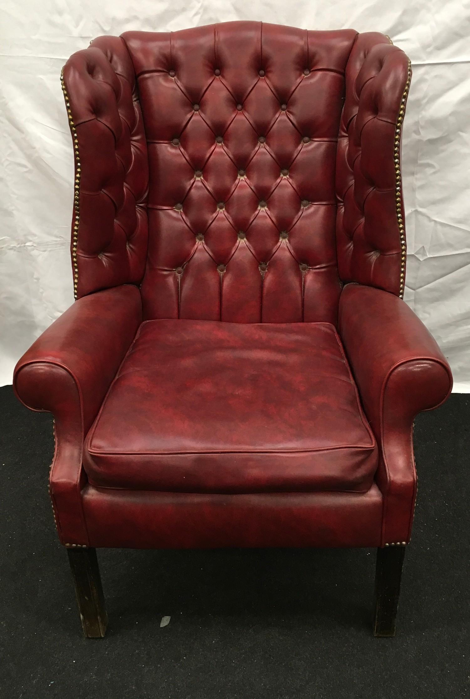 Contemporary Georgian style Chesterfield style wing back fireside chair back 110cm seat height - Image 4 of 6