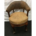 Restoration project vintage revolving office chair on ball and claw supports with leather back