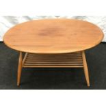 Vintage Elm Ercol windsor coffee table with magazine rack underneath 44x100x85cm