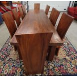 Modern contemporary large hardwood dining table with twelve matching high back chairs. Table: 312