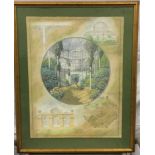 Framed architectural watercolour artist proof of a Victorian conservatory signed Arthur Byrne