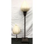 Matched mahogany standard lamp and table light ,set with bulb shape lamp shades