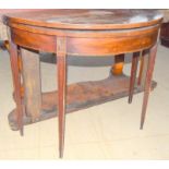 Georgian Mahogany inlaid fold over tea table, standing on tapered supports 75x95cm extending to