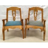 Pair of pine dolls carver chairs with drop in fabric seats ,65x35x30cm each