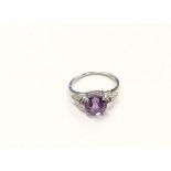 Ladies silver and Amethyst ring size M