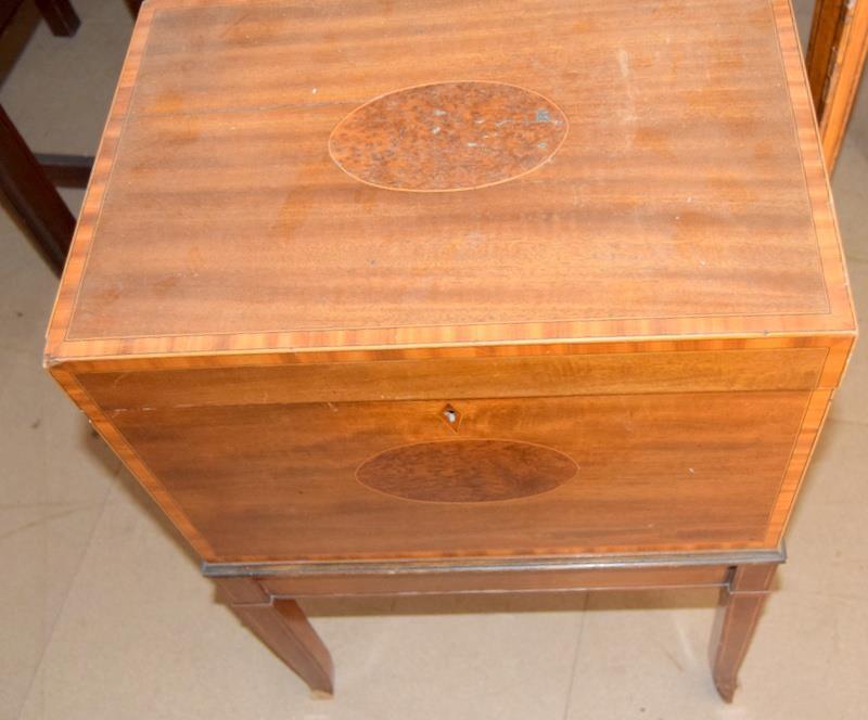 Demi lune games table on tapered supports and an inlaid wine cellar - Image 2 of 4