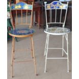 Two folding tiled metal garden/bar stools.