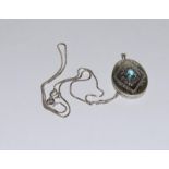 Blue Topaz bright cut 925 silver locket