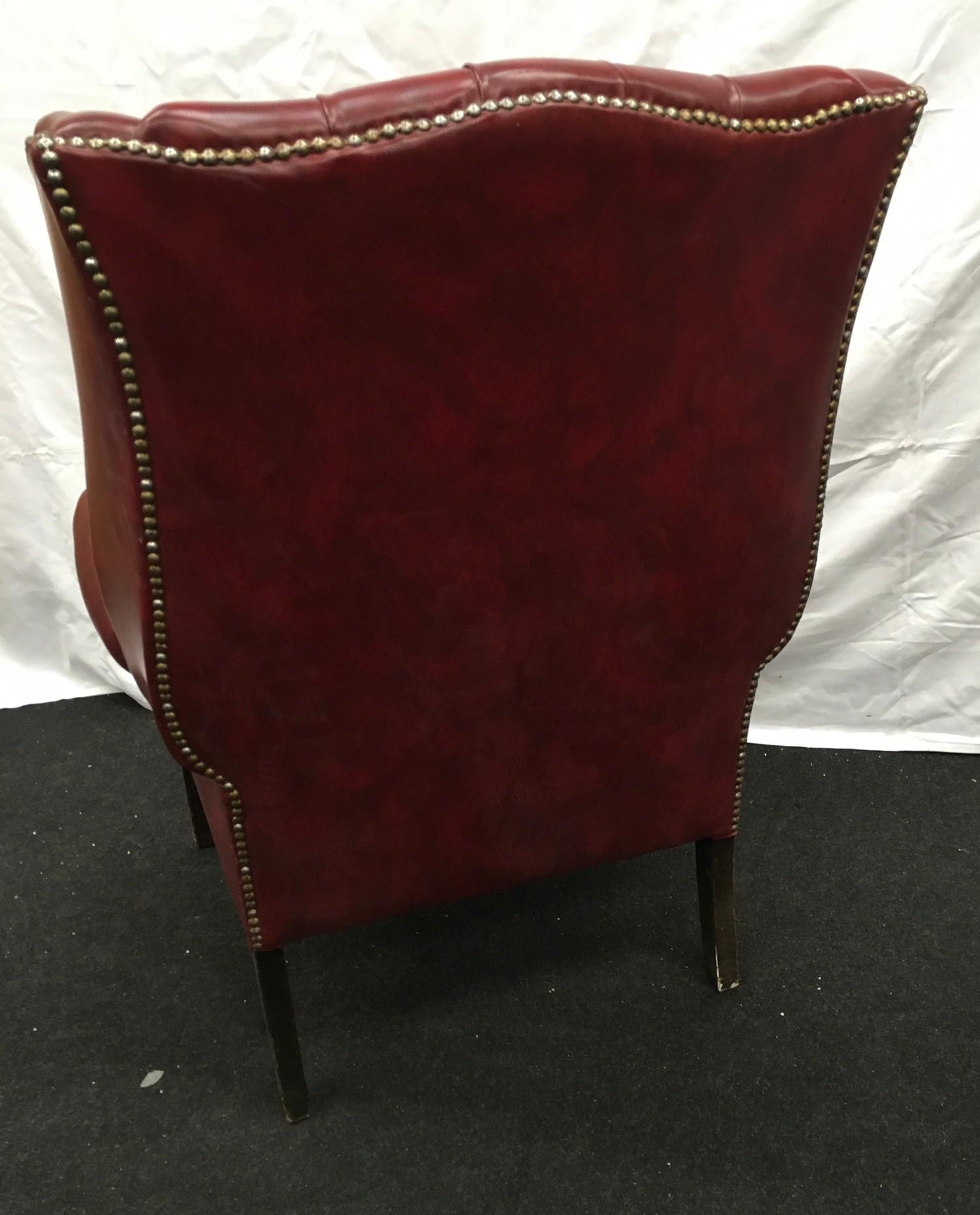 Contemporary Georgian style Chesterfield style wing back fireside chair back 110cm seat height - Image 6 of 6