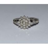 9ct white gold ladies diamond cluster ring size L