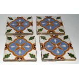 Spanish Majolica floor tiles with geometric floral design late 19th / early 20th Century 4.2" x 4.2"