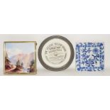 Brass mounted teapot stand / trivet depicting a continental scene 6.25" x 6" together with early