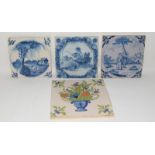 Dutch Delftware, 19th / early 20th Century polychrome tile depicting flowers in a vase 6" x 6",