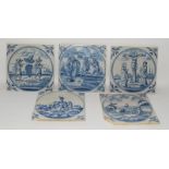 Dutch Delftware quantity of blue & white tiles depicting Biblical / Religious scenes c1700's, each