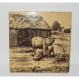 Mintons China Works Tile fashioned as pot stand from the Farmyard series by William Wise c1870s.
