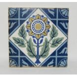 Webbs Tileries of Worcester tile depicting stylized flowers & foliage (from the Beaulah