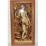 Minton Hollins & Co pair of framed tiles depicting a Allegorical figure' block printed c1880-90s,